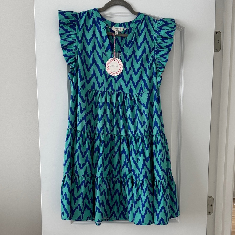 Umgee Girls' Teal & Navy Chevron Tiered Dress